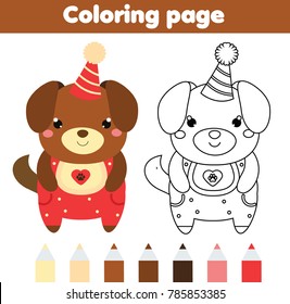 Coloring page cute dog party hat stock vector royalty free