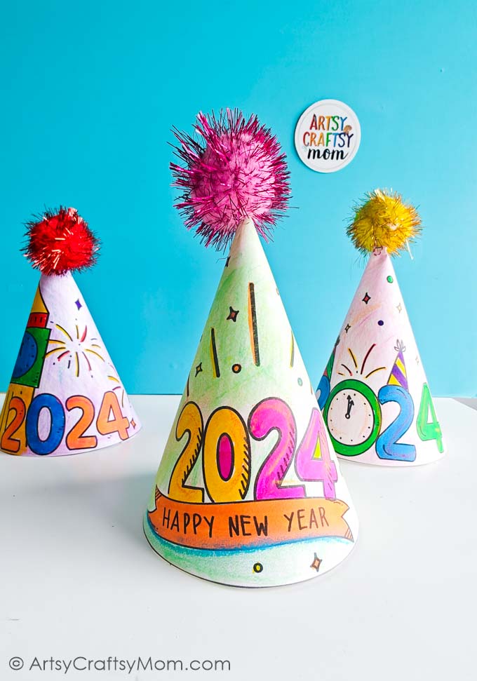 Free printable new years eve coloring party hats