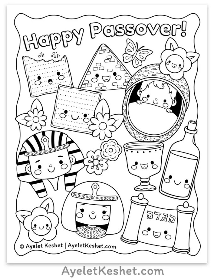 Kawaii passover coloring page free printable