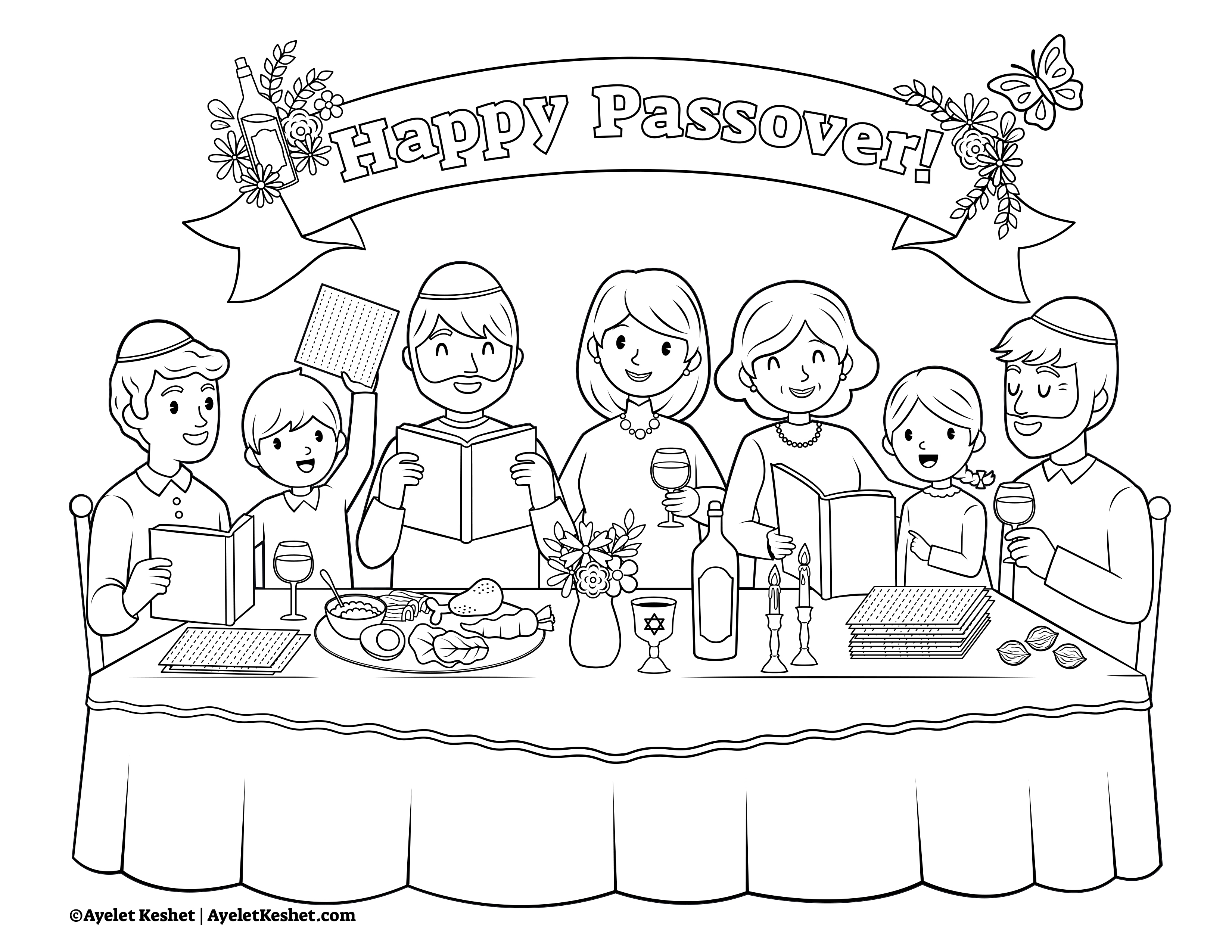 Passover coloring pages with cute illustrations