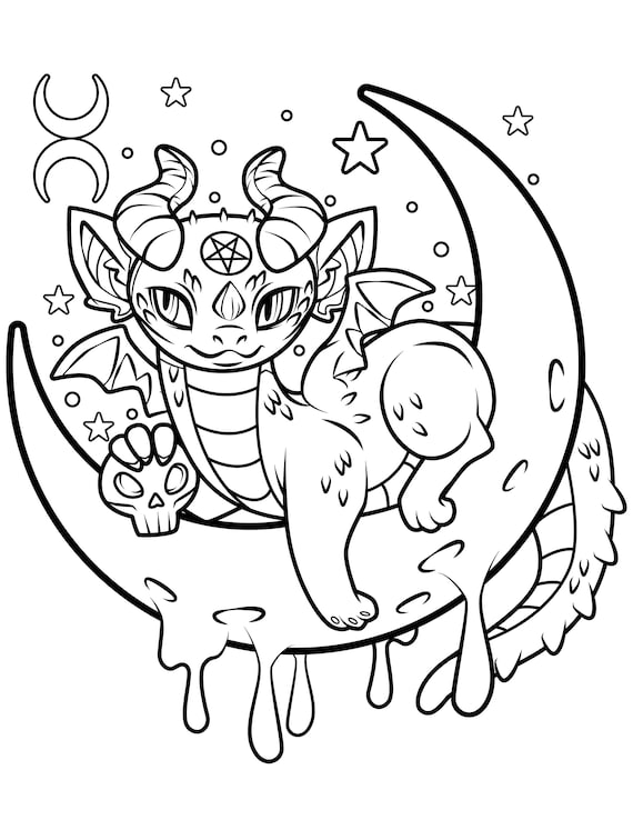 Pastel goth dragon pastel goth coloring pages creepy kawaii coloring pages creepy cute kawaii coloring pages digital pdf download