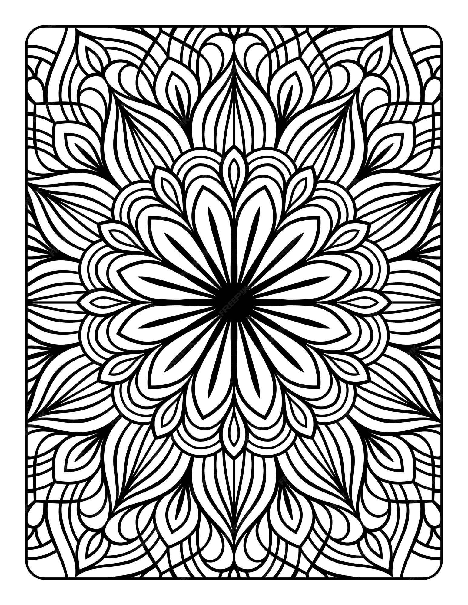 Premium vector mandala floral pattern coloring page for adults relaxation mandala coloring pages