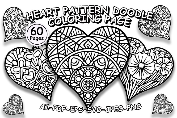 Heart valentine pattern coloring page