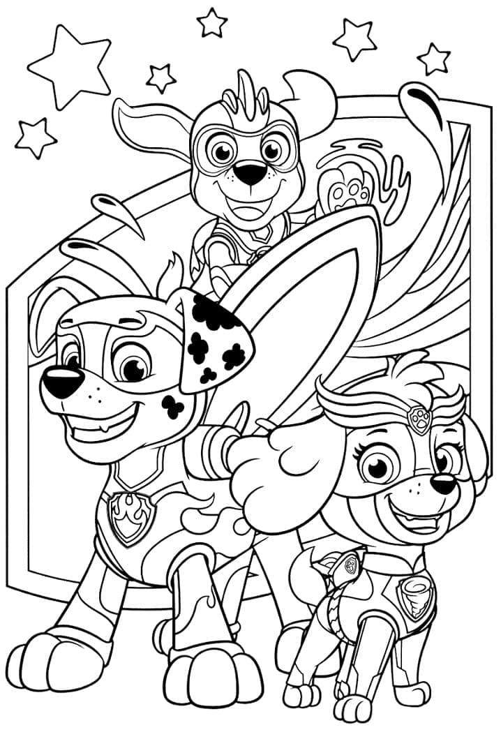 Paw patrol mighty pups characters coloring page