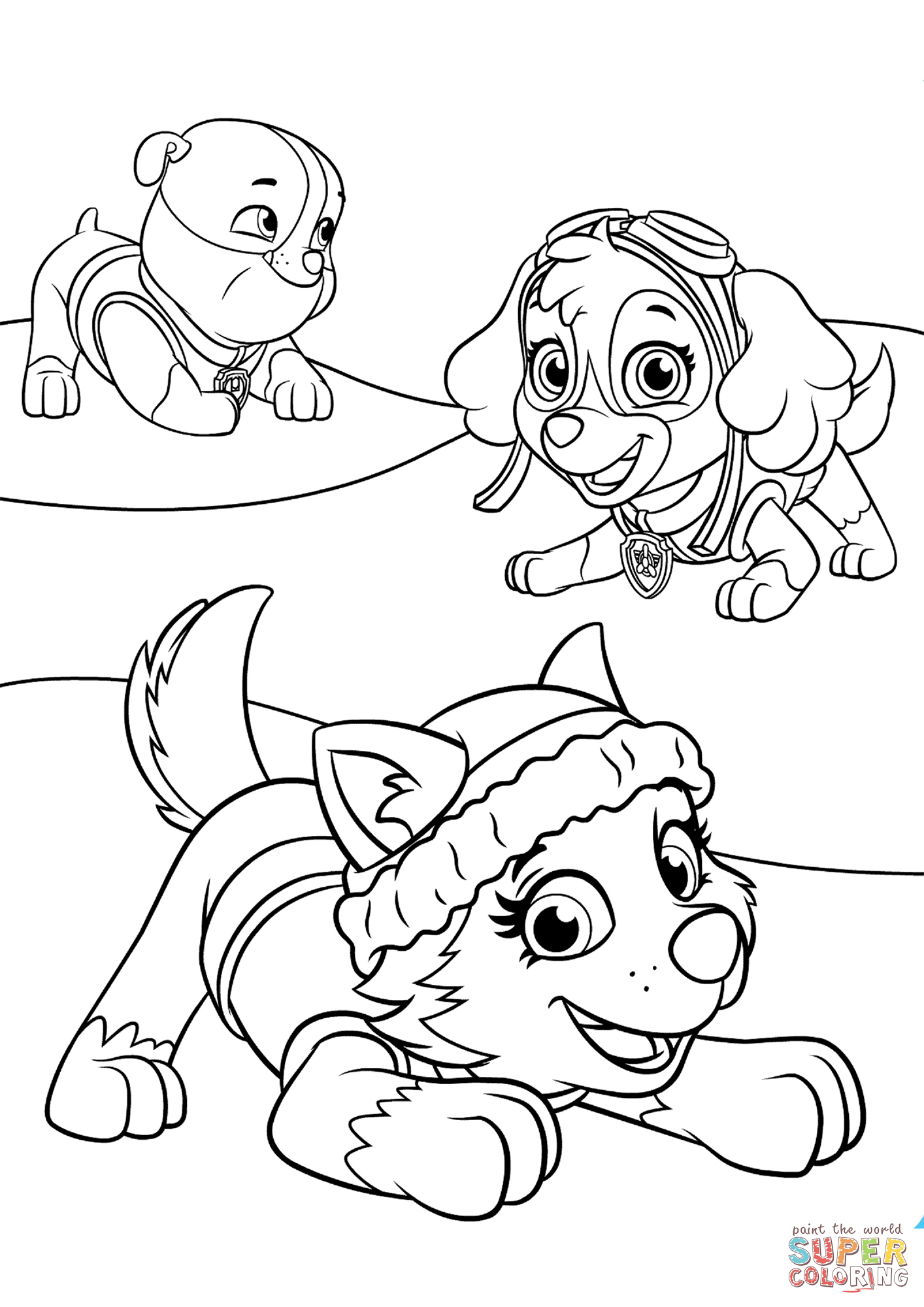 Everest plays with skye and rubble coloring page free printable coloring pages