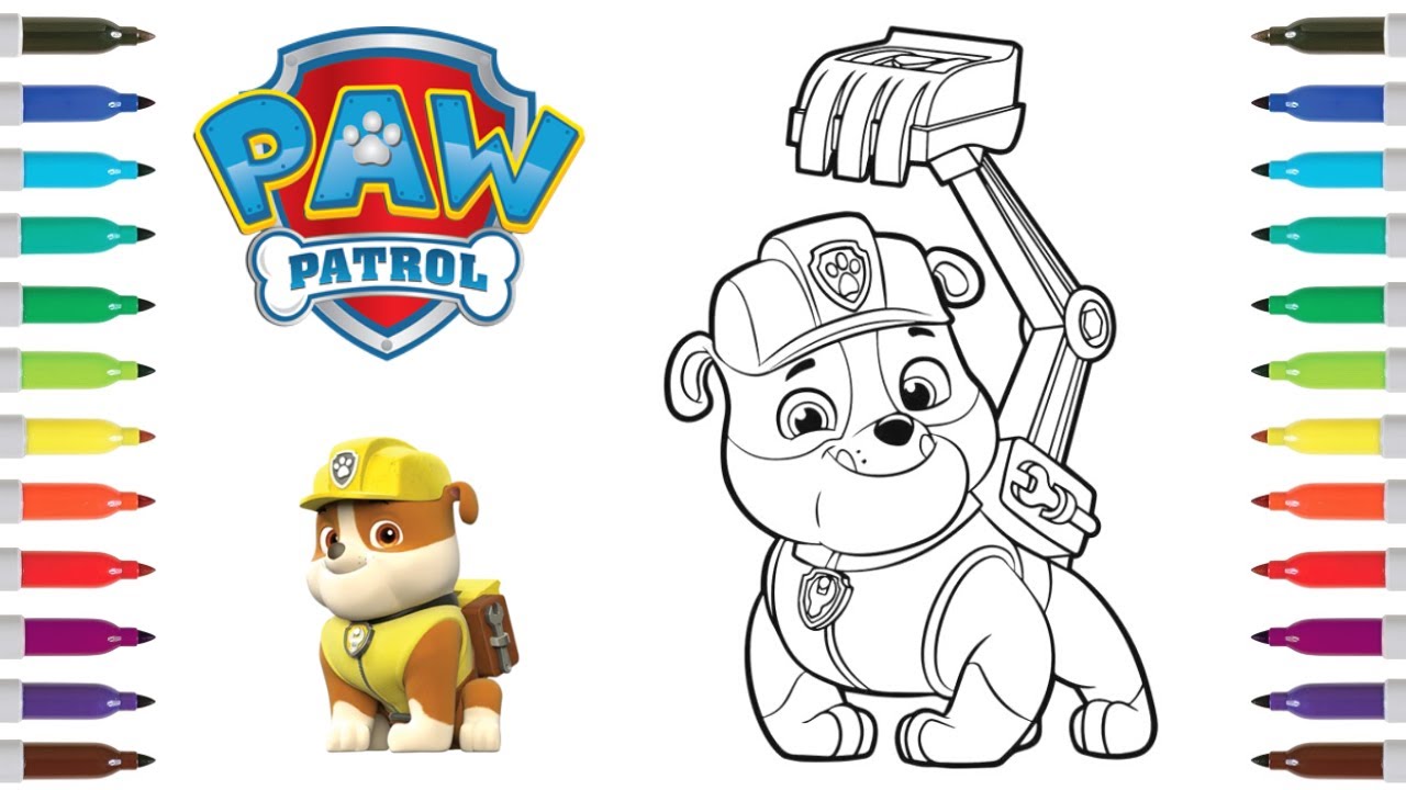 Paw patrol coloring page rubble pup pack sharks