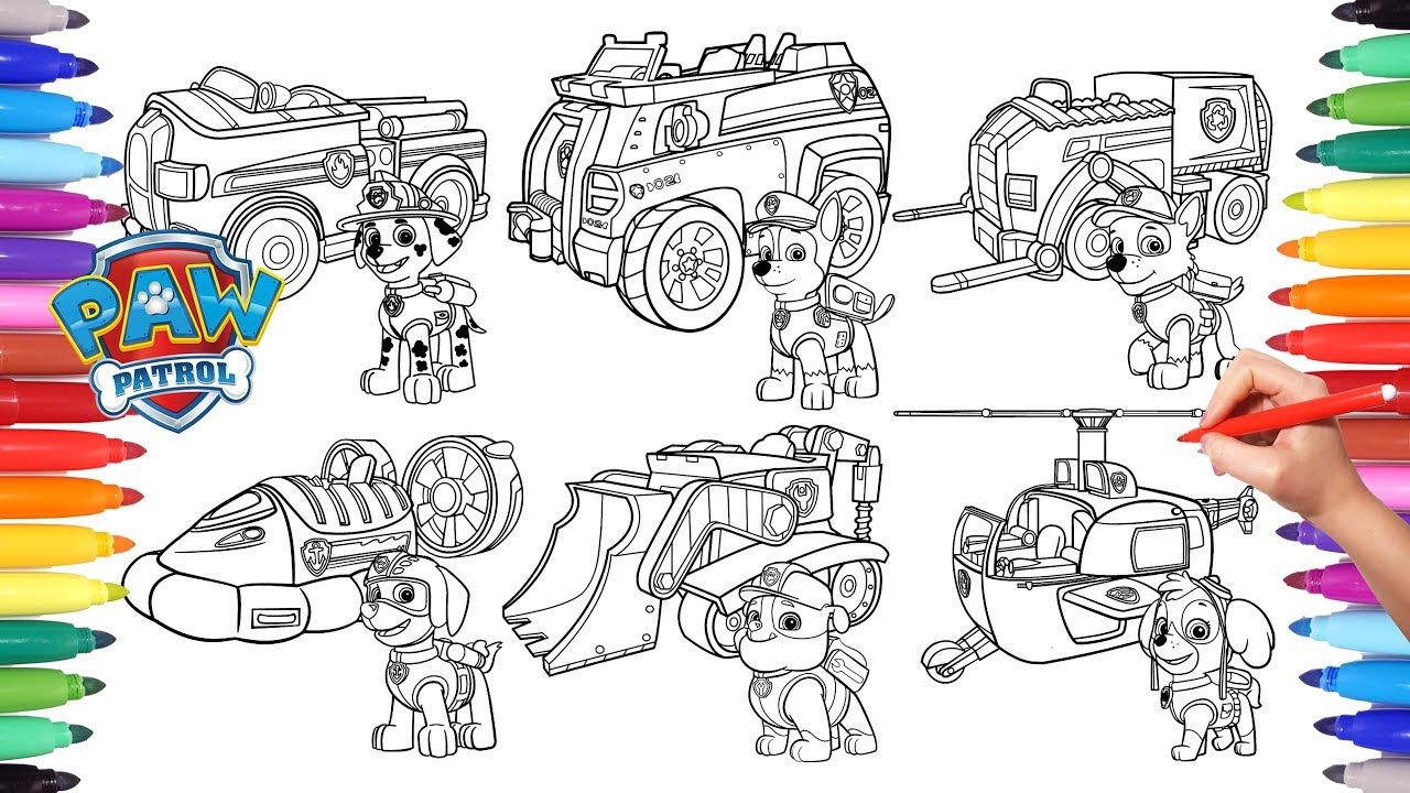 Paw patrol coloring pages paw patrol vehicles coloring pages for kids how to color all paw