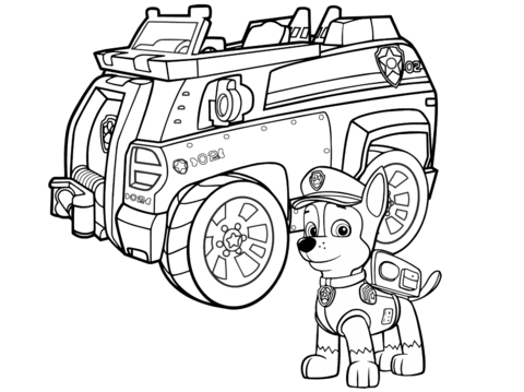 Paw patrol chase police car coloring page free printable coloring pages