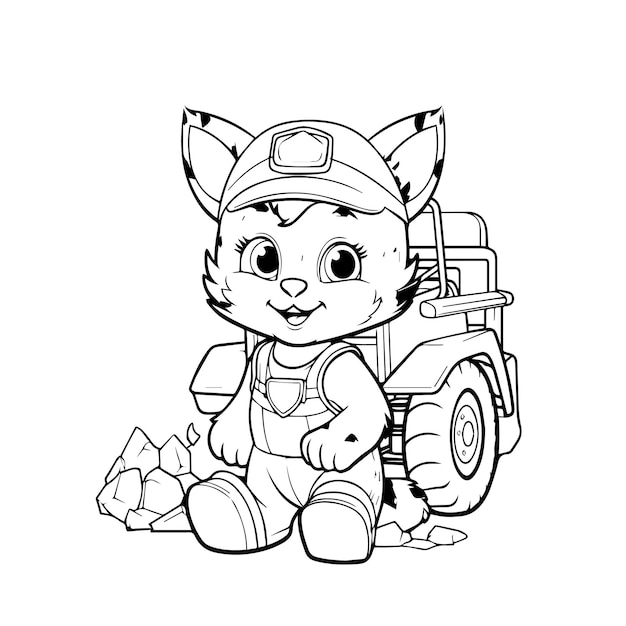 Premium vector coloring page outline of cartoon construction vehicles