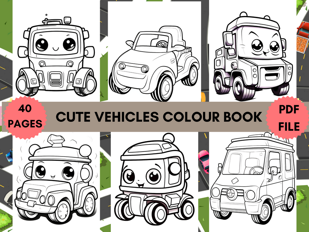 Cute kawaii vehicles transportation kids coloring book printable p â