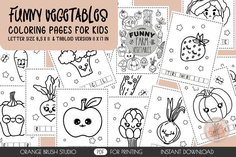Funny vegetables printable pdf bundle kids coloring pages