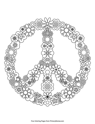 Peace sign made of flowers coloring page â free printable pdf from