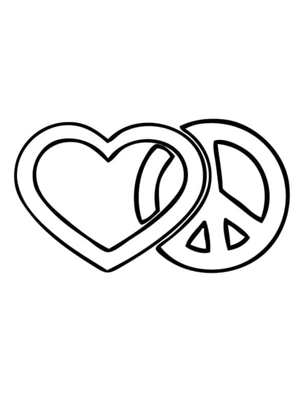 Heart and peace sign coloring page