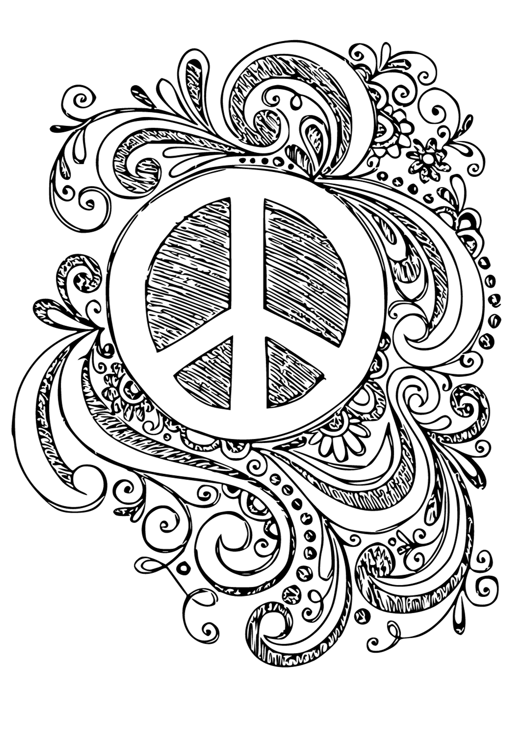 Free printable peace sign waves coloring page for adults and kids