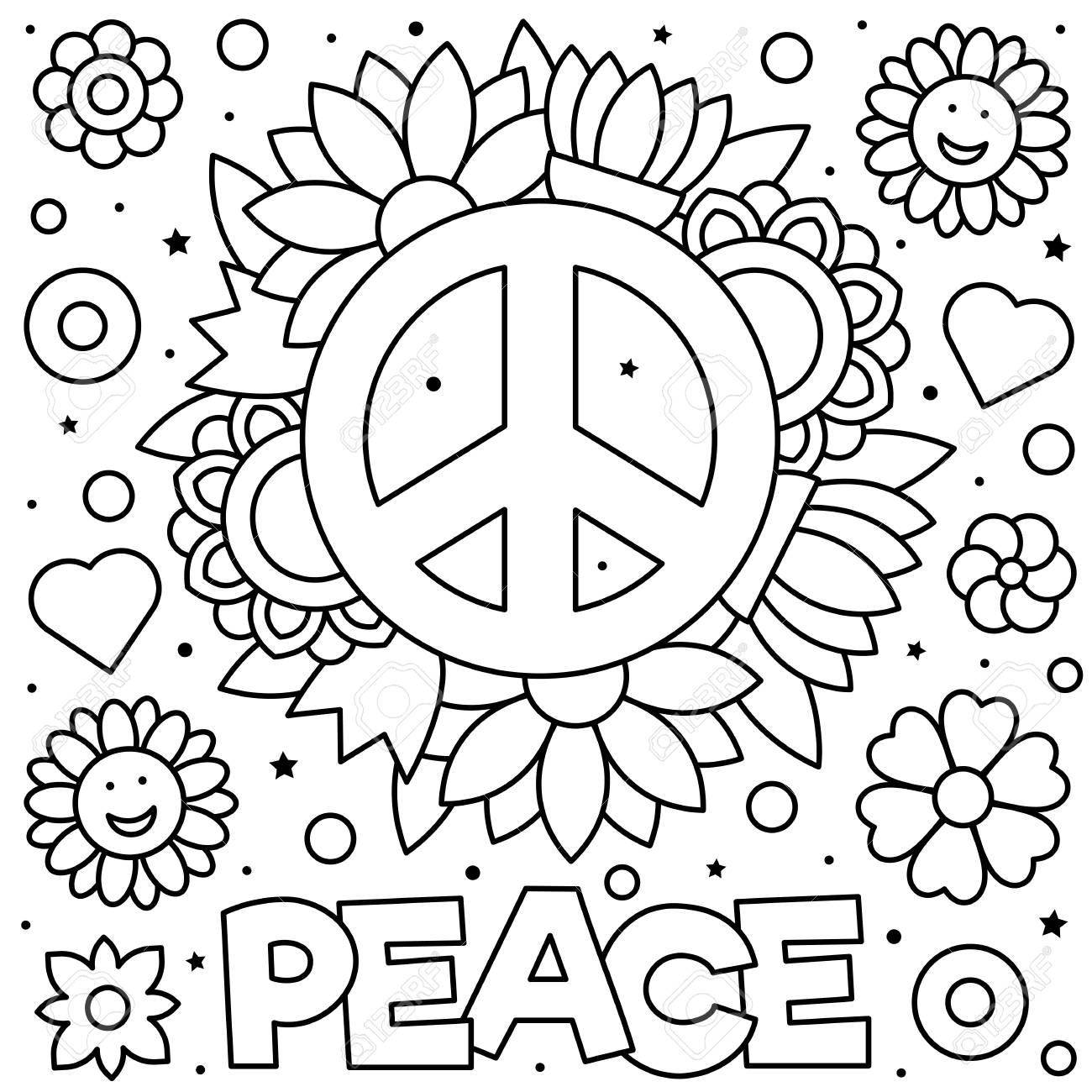 Peace sign coloring page black and white vector illustration royalty free svg cliparts vectors and stock illustration image