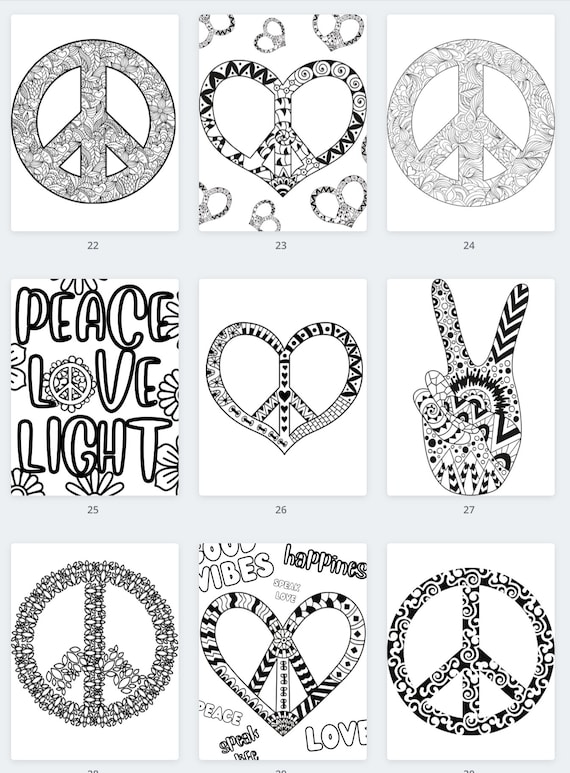 Page groovy peace sign digital adult coloring book printable pdf coloring book instant download adult coloring book