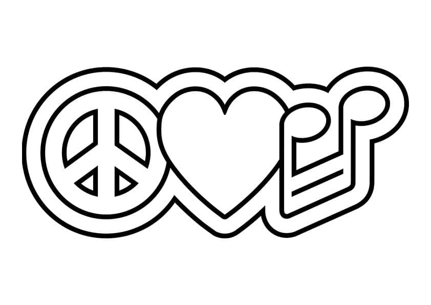 Peace love music coloring page