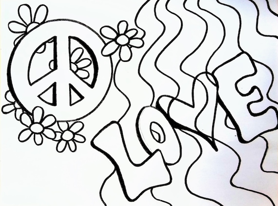 Peace and love coloring page