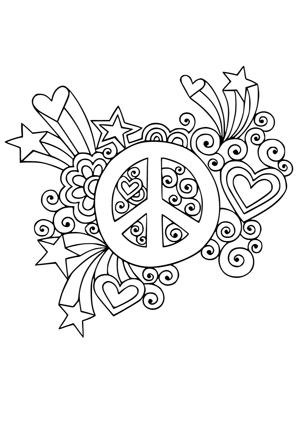 Free printable peace sign heart coloring page for adults and kids