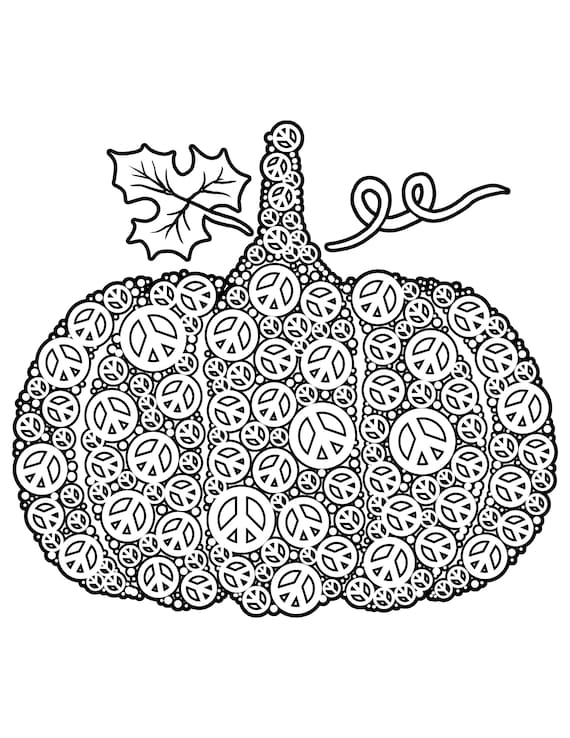 Pumpkin peace printable digital download pumpkin coloring page peace sign