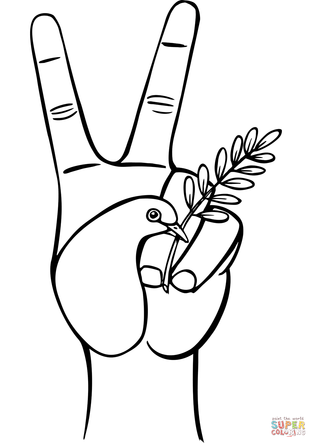 Peace sign with dove and olive branch coloring page free printable coloring pages