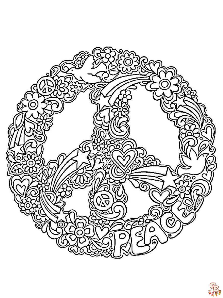 Printable peace sign coloring pages free for kids and adults