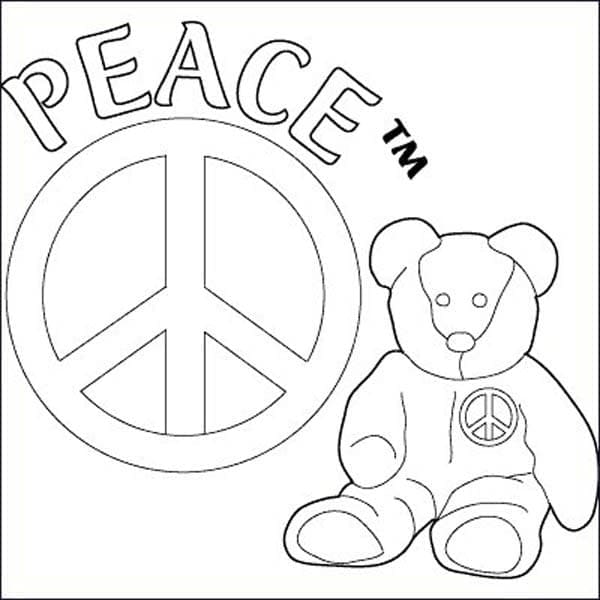 Peace sign and teddy bear coloring page