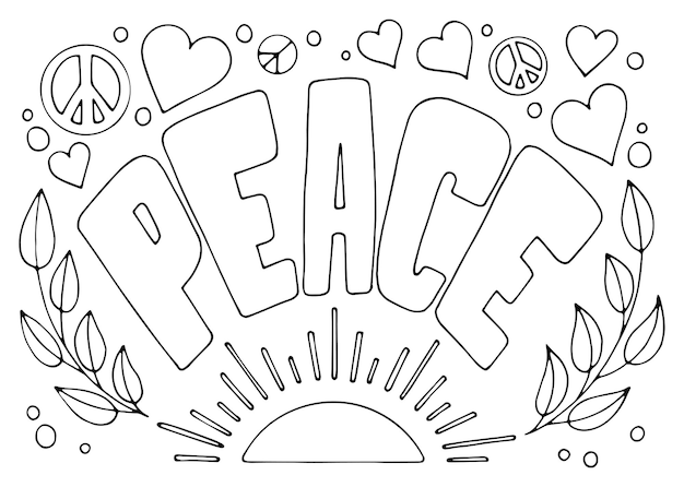 Premium vector coloring page peace laurel branch sunrise hand drawn line art illustration pacifist sign