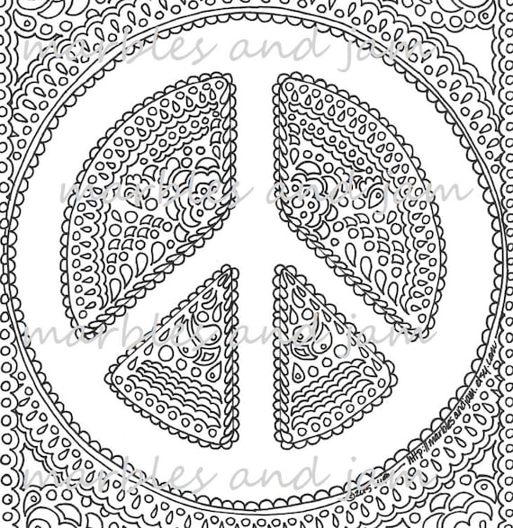 Peace sign printable adult coloring page