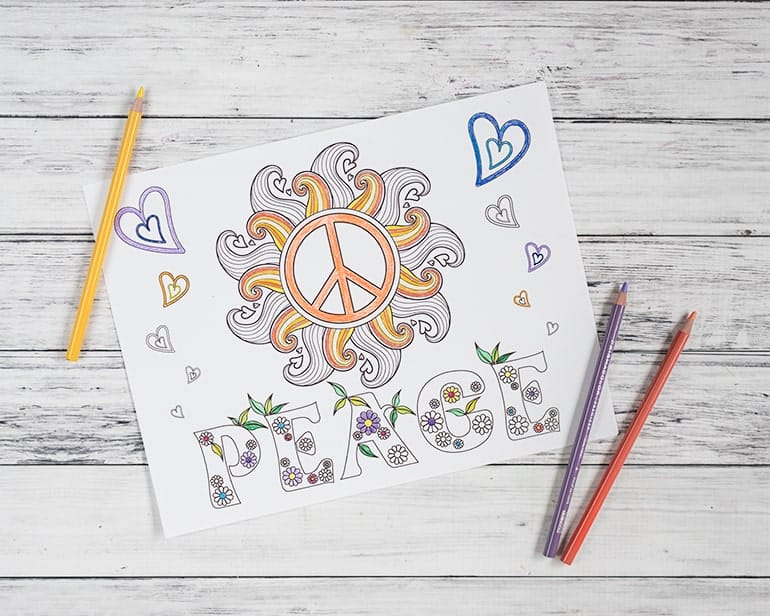 Free printable peace coloring page