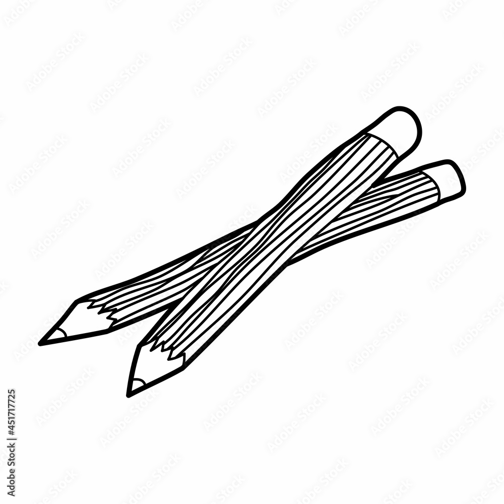 Wooden pencil with rubber lineart vector illustration icon design template with doodle hand drawn style for education and print coloring book vector