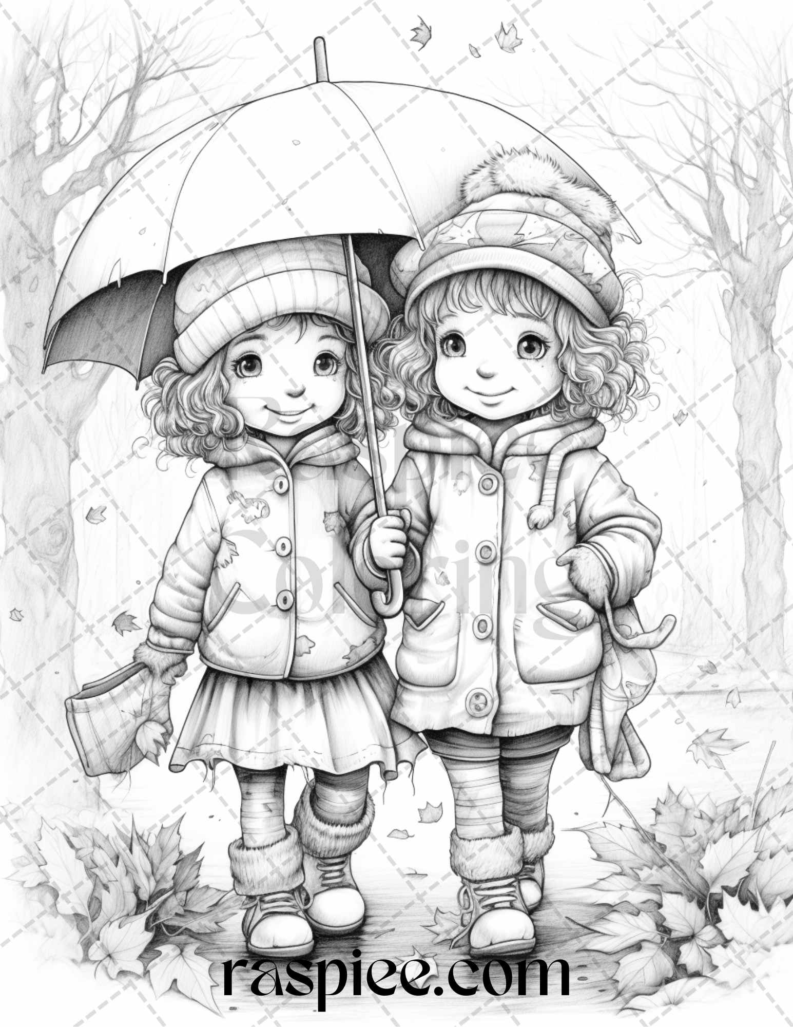 Rainy autumn day grayscale coloring pages printable for adults and â coloring