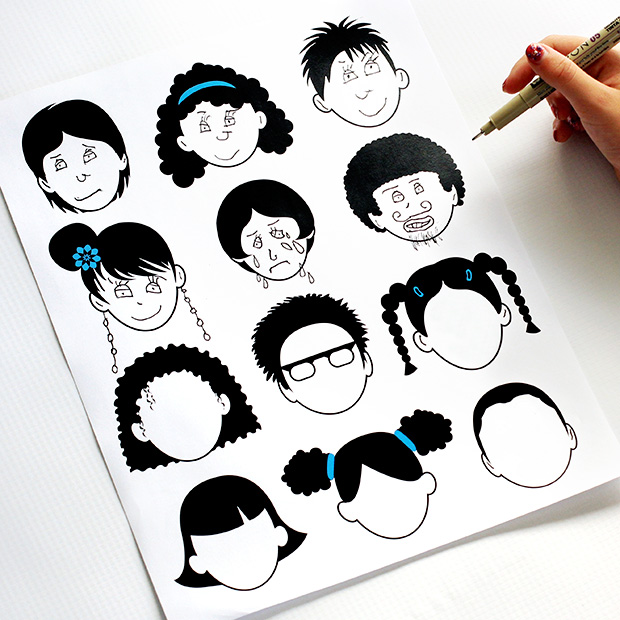 Blank faces coloring page