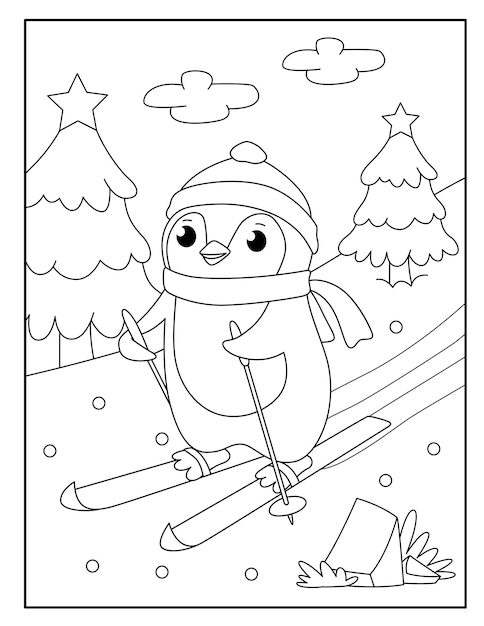 Premium vector cute penguin coloring pages for kids