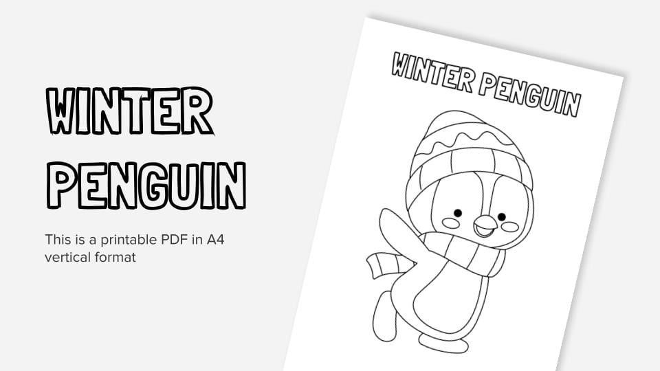Winter penguin printable coloring worksheet