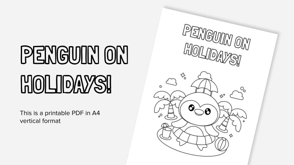 Penguin on holidays printable coloring worksheet