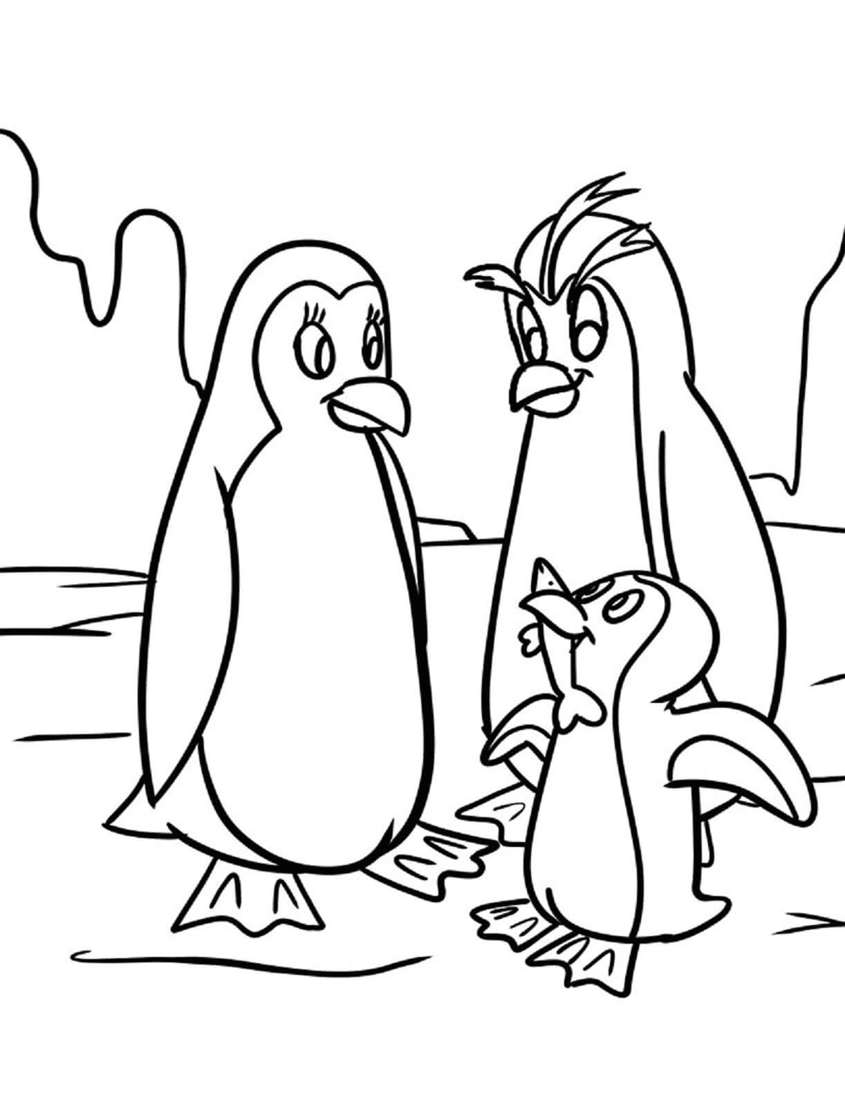 Family penguin coloring page