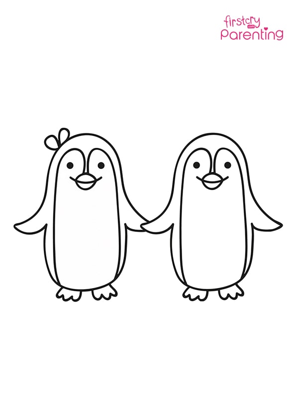 Penguin couple coloring page for kids