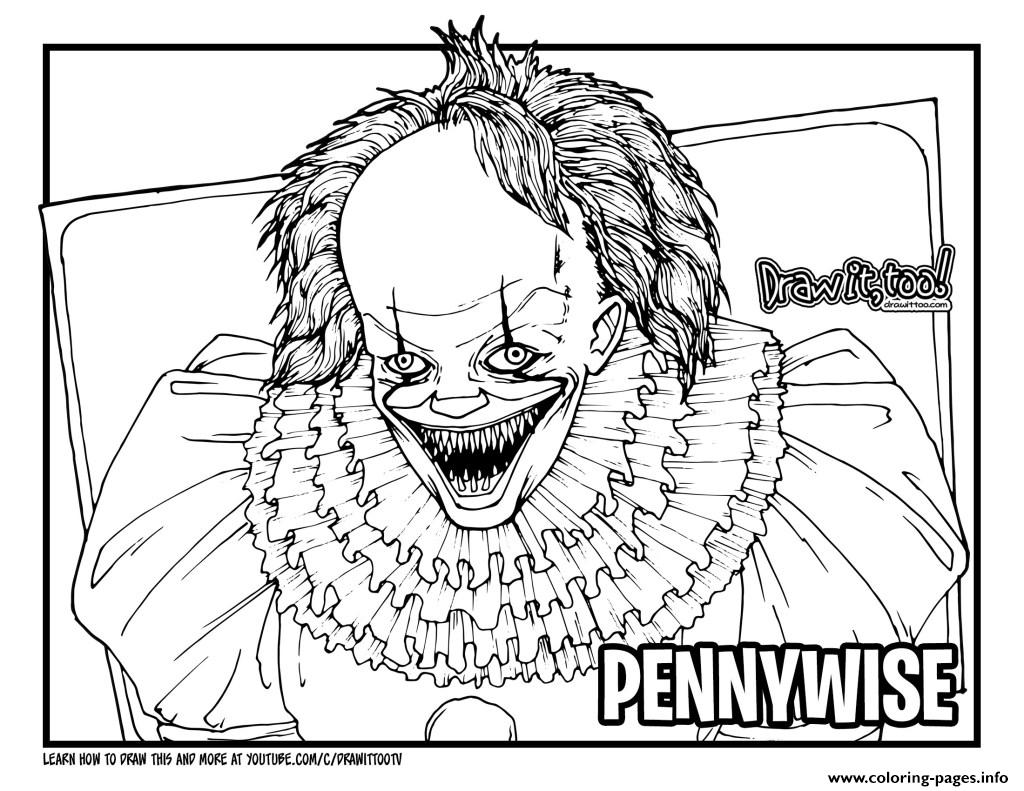 Pennywise with teeth coloring page printable