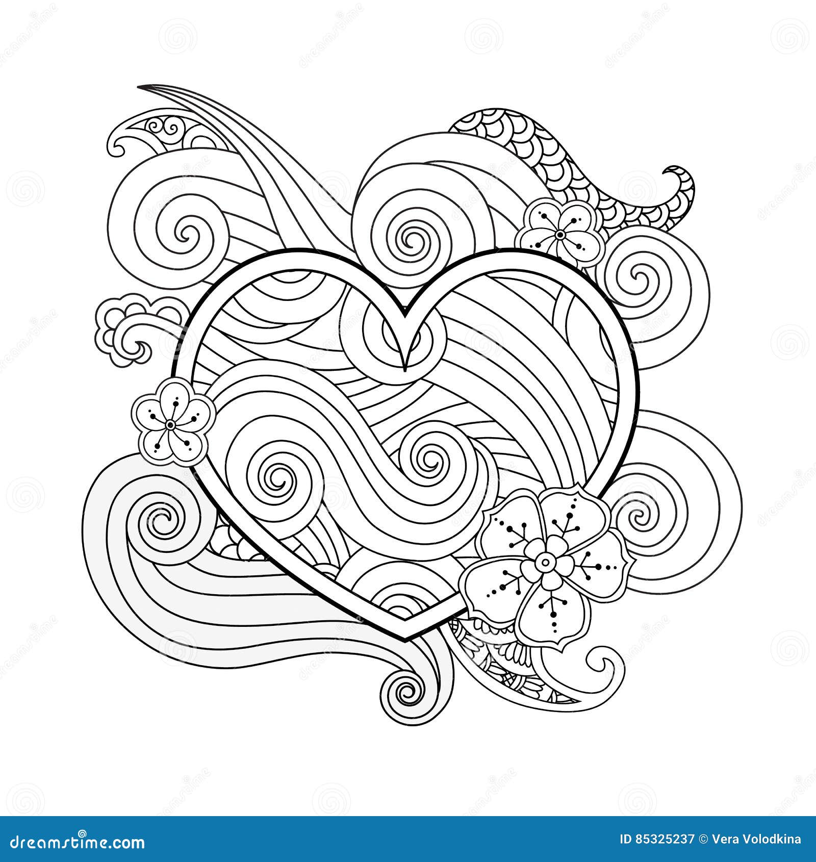 Coloring page with heart and abstract element isolated happy valentines day graphic for print card stock vector