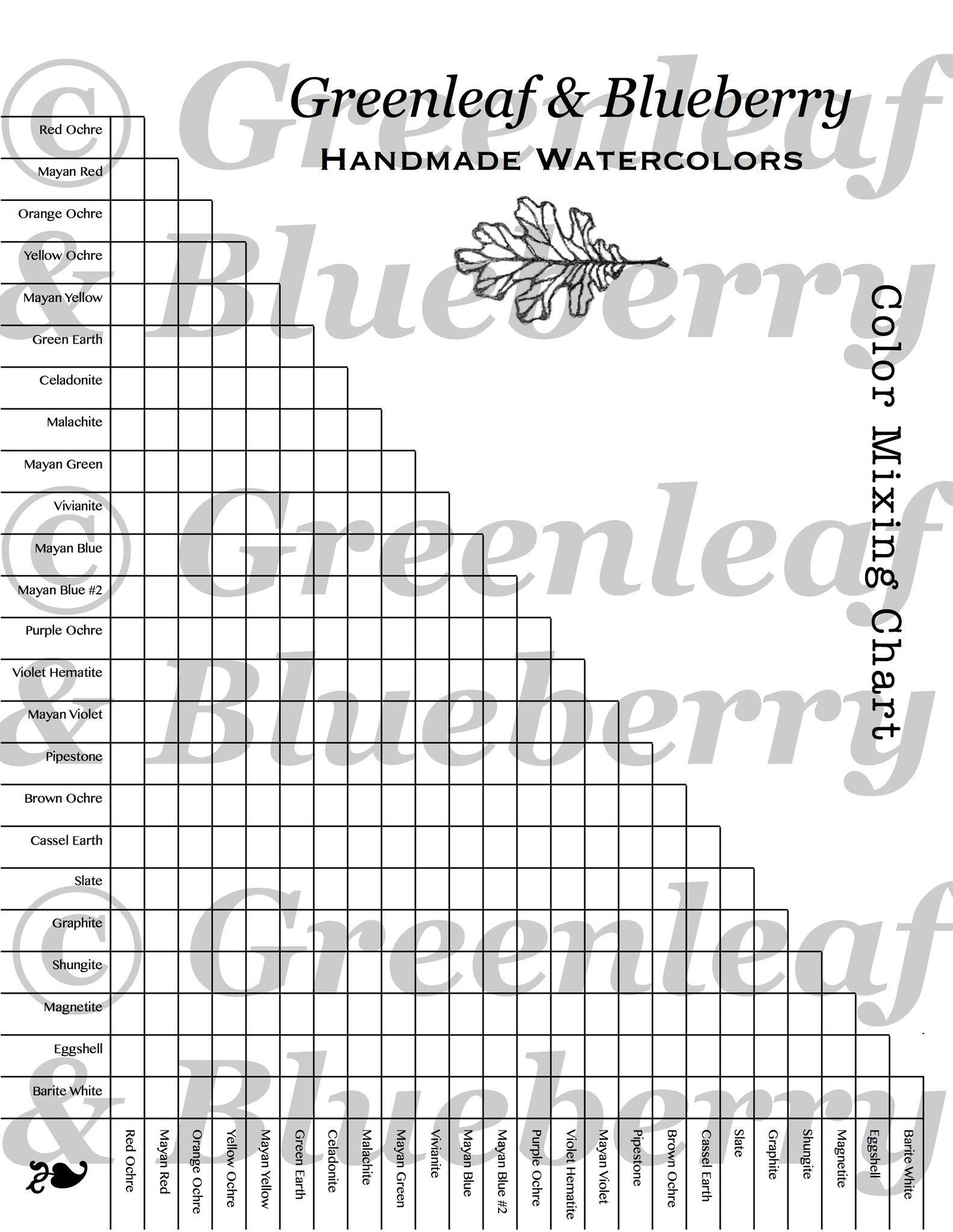 Color mixing chart blank paint