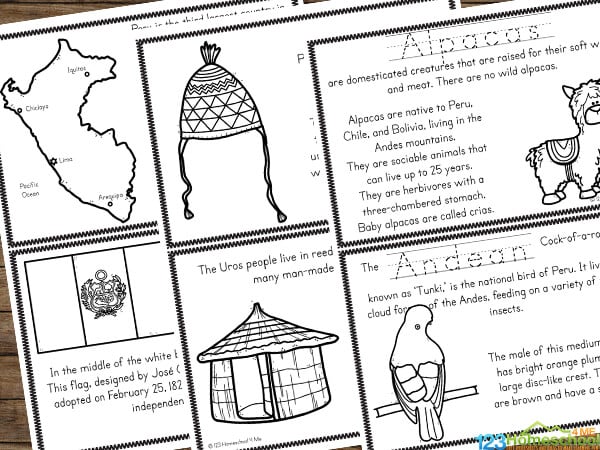 Free printable peru for kids worksheets to read color and learn