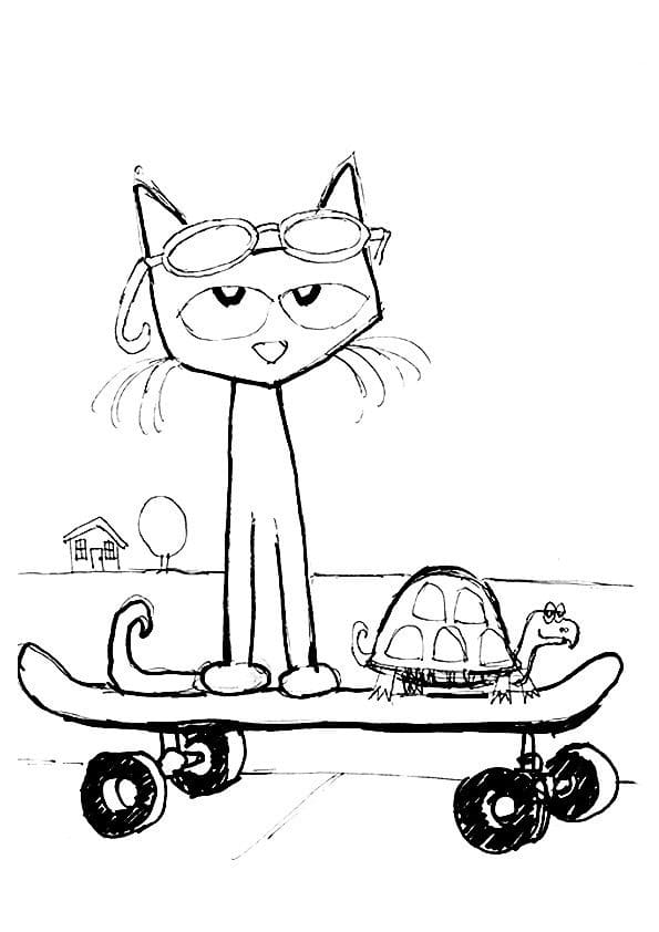 Pete the cat and turtle coloring page