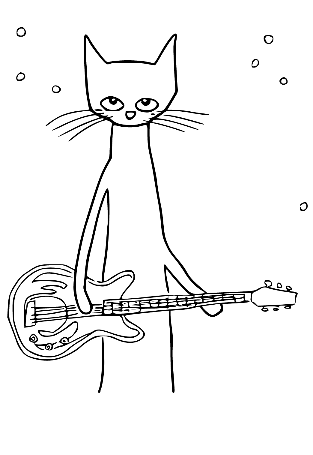 Free printable pete the cat guitar coloring page for adults and kids