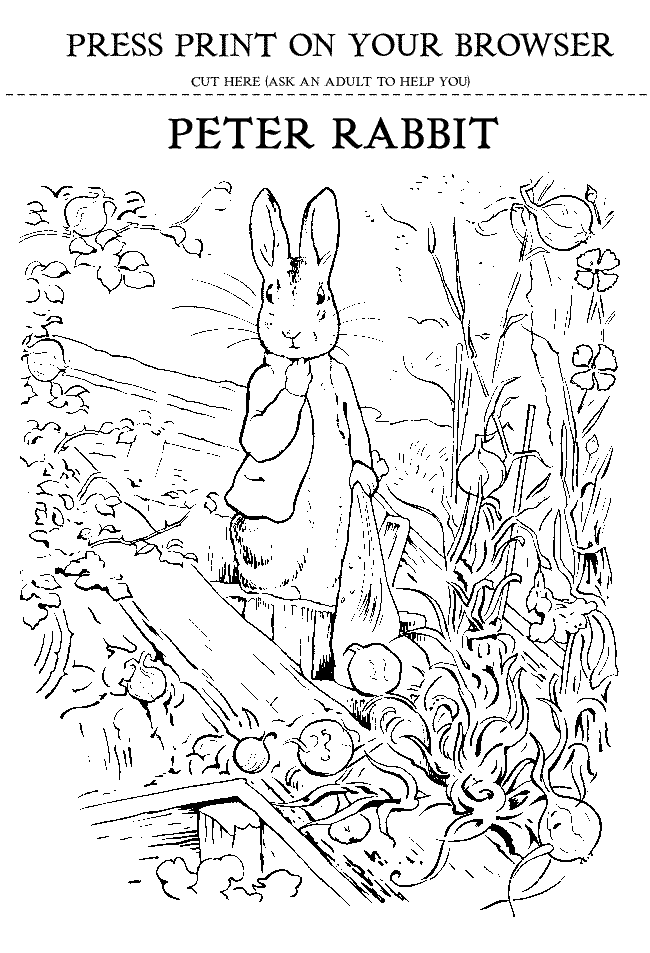 Beatrix potters peter rabbit printout for coloring peter rabbit and friends beatrix potter illustrations colouring pages