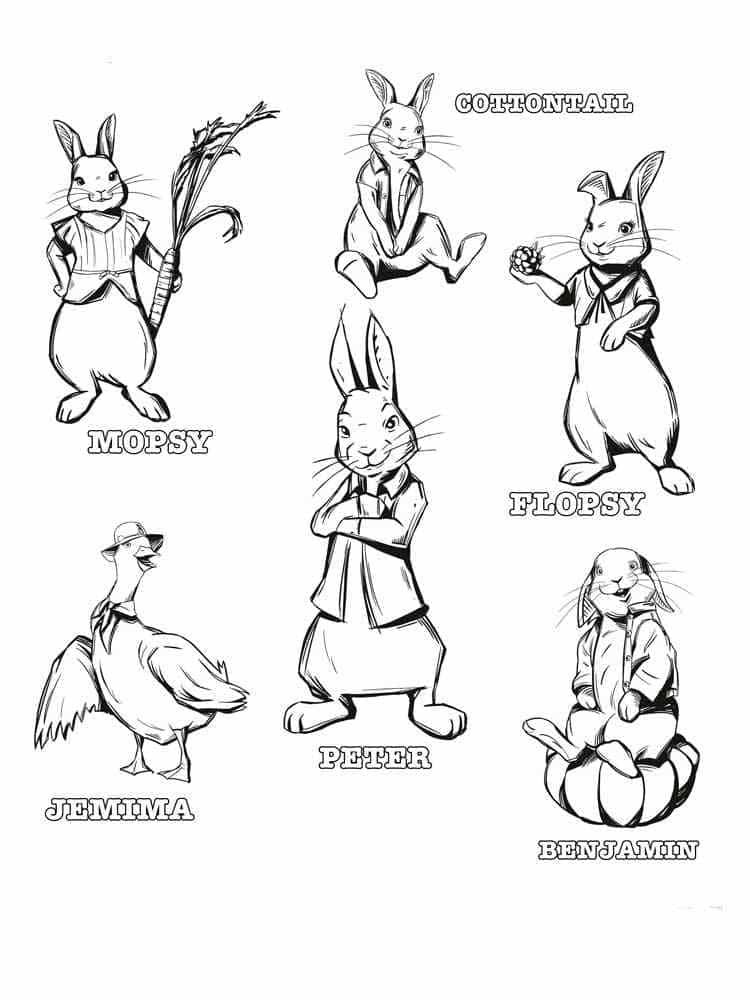 Characters in peter rabbit coloring page