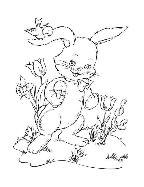 Bunny coloring pages vintage