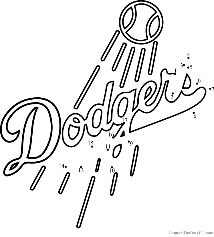 Los angeles dodgers logo dot to dot printable worksheet