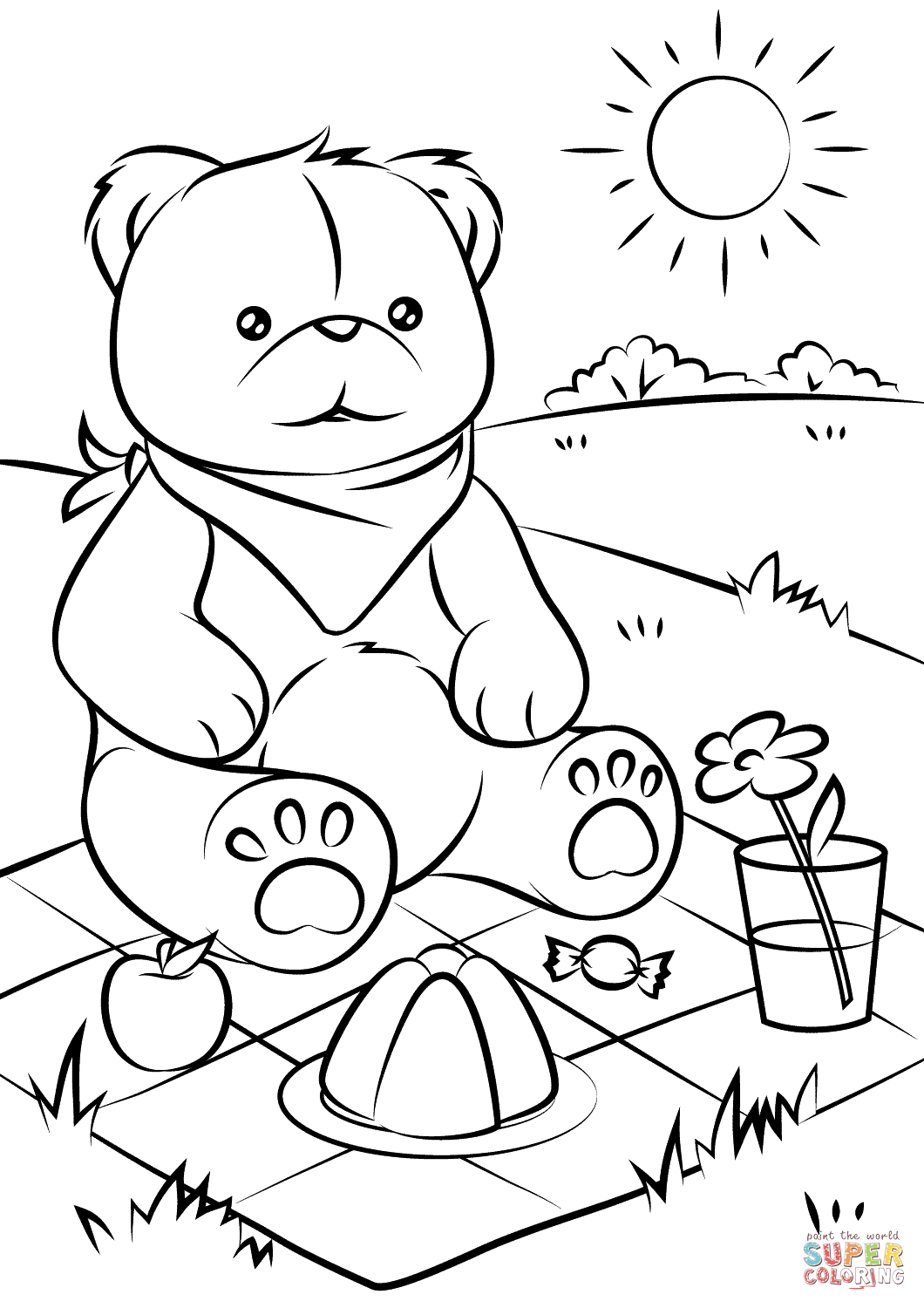 Teddy bears picnic coloring page free printable coloring pages