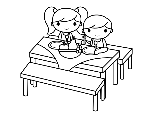 Printable kids and picnic table coloring page